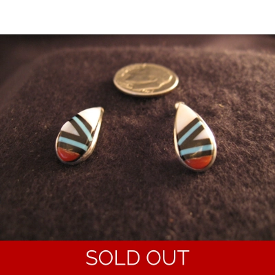 Silver Teardrop Post Earrings with Jet, Turquoise, Coral & M.oB. by JanadineCharlie Silver Teardrop Post Earrings with Jet, Turquoise, Coral & M.oB.